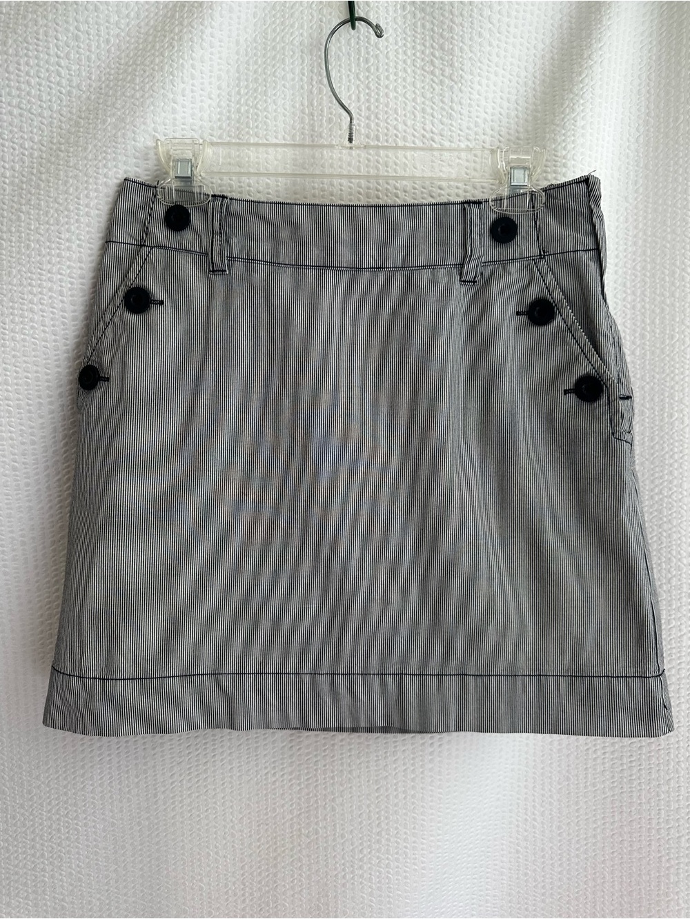 H&M Pinstripe Sailor Button Mini Skirt Size 8 Navy White Cotton